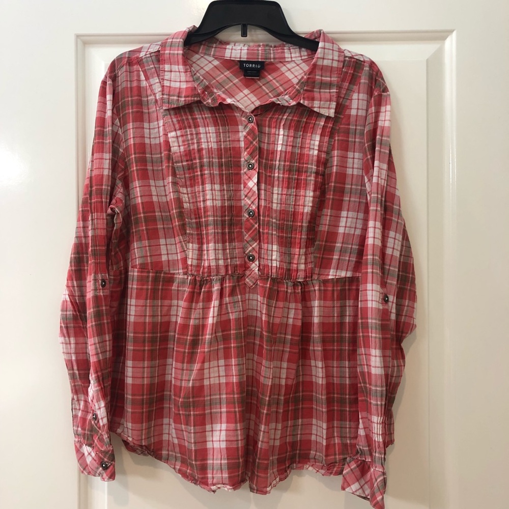 Torrid Red Plaid Cotton Top Size 2